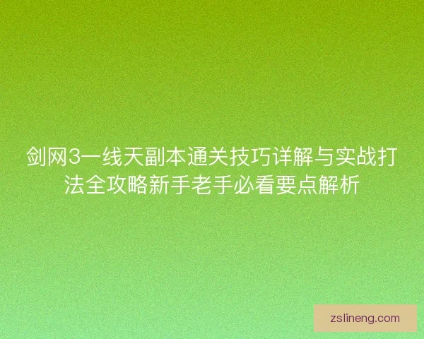 剑网3一线天副本通关技巧详解与实战打法全攻略新手老手必看要点解析